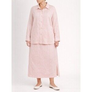 Coldwater Creek Linen Skirt 2-Pc Set Size 2X Pink Button Top Midi Skirt Outfit
